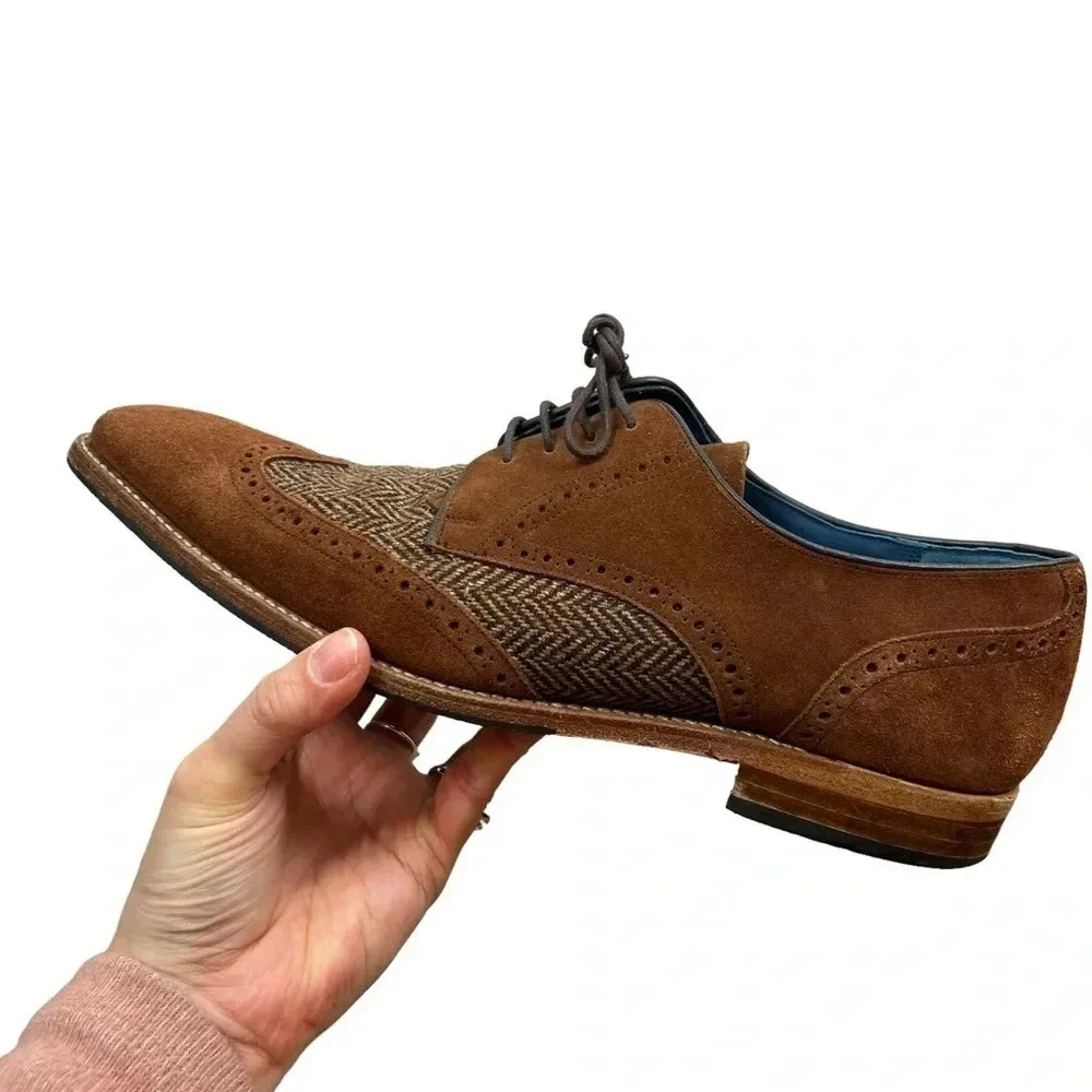 Barker England Jackson Derby Dress Shoes Mens Size 8.5 Leather Tweed Brown